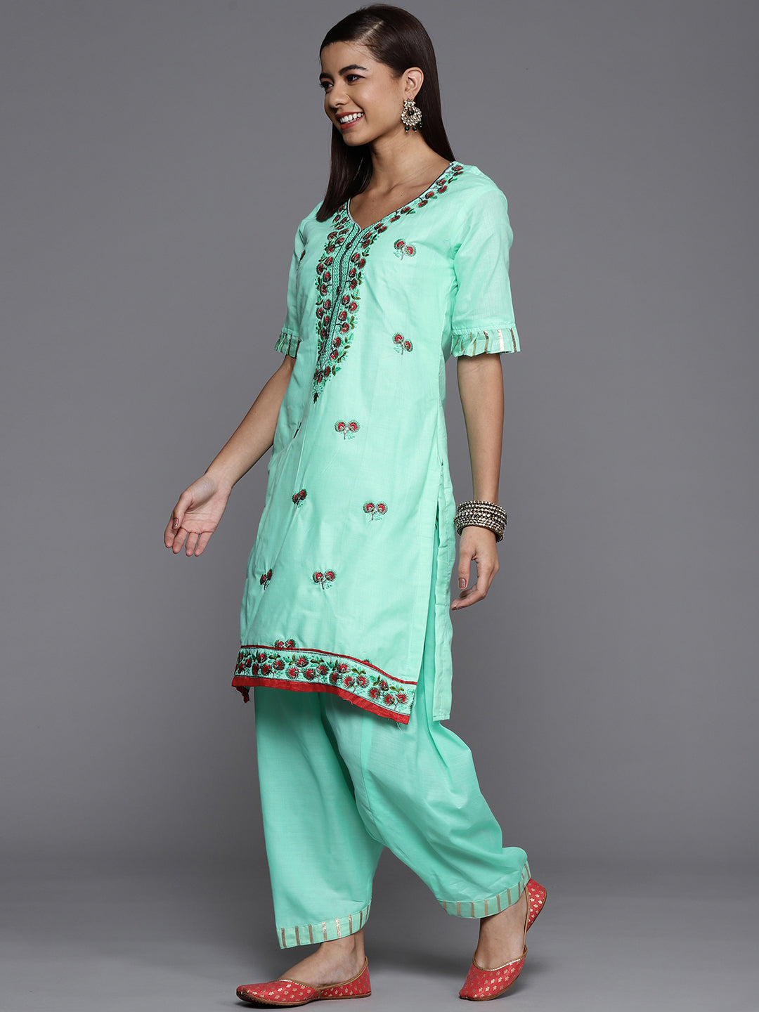 Cotton Embroidered Unstitched Suit Salwar Set With Embellish Duppatta