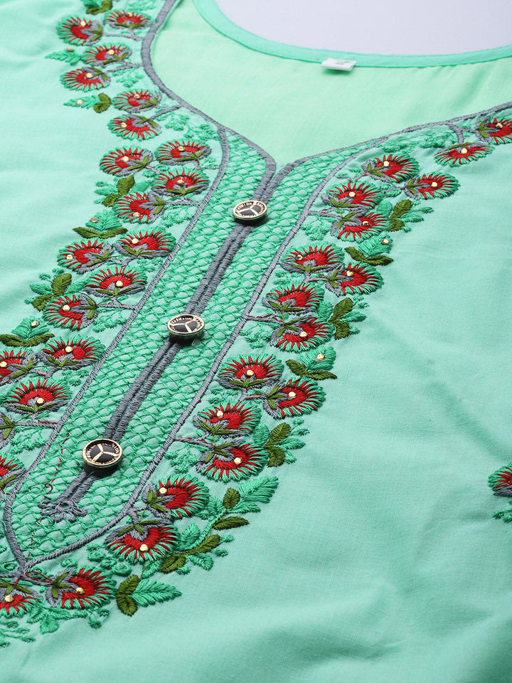 Cotton Embroidered Unstitched Suit Salwar Set With Embellish Duppatta