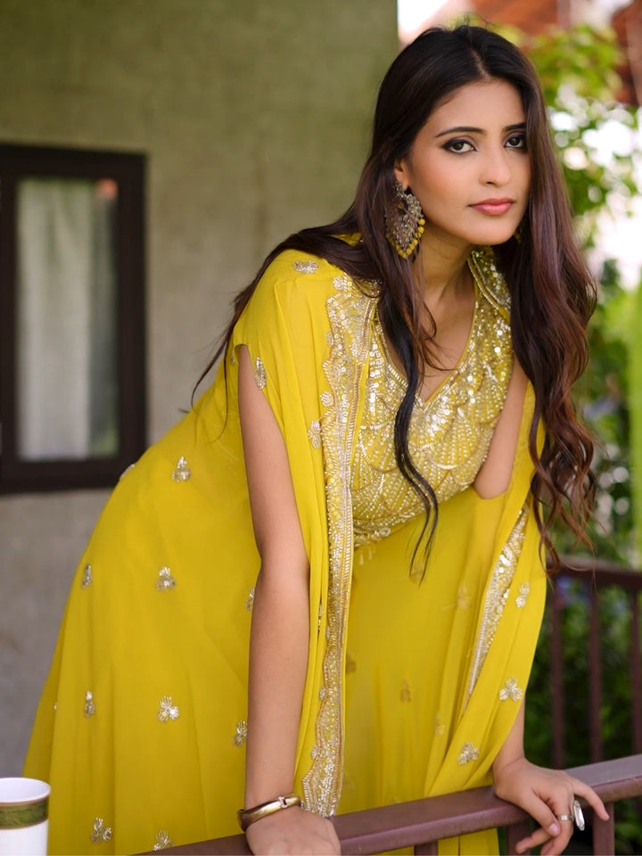 Jacket Style Indo-western set with Cut-dana & Sequin embroidery & Tasseled Crop Top