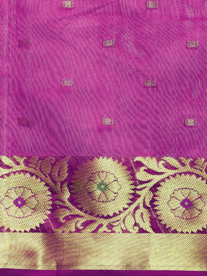 Banarasi Chanderi Silk Two Toned Wine Saree with Ethnic Mughal Motif and Contrast Pallu