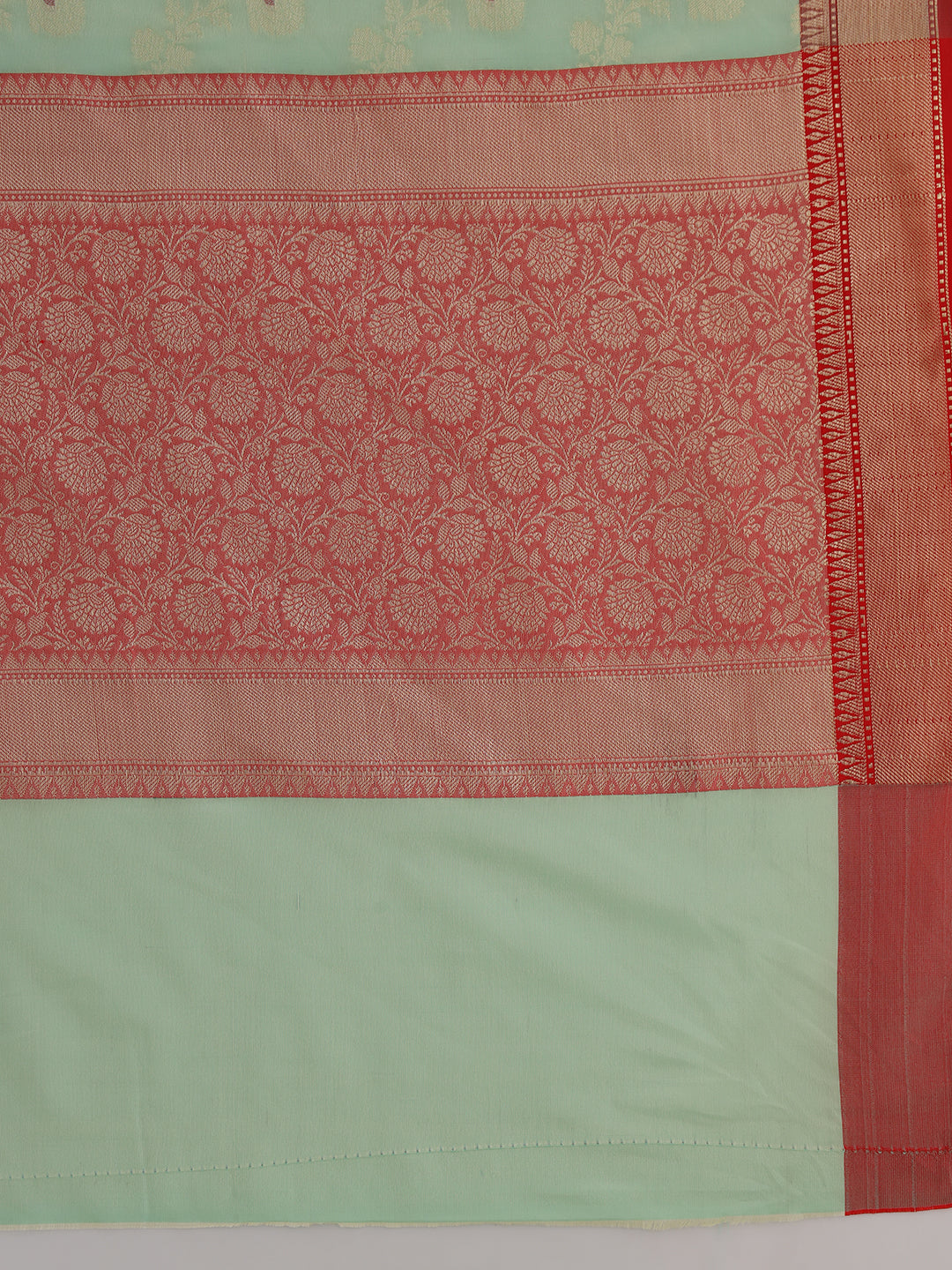 Colorblocked Banarasi Silk Saree with Meenakari Zari Floral Motifs