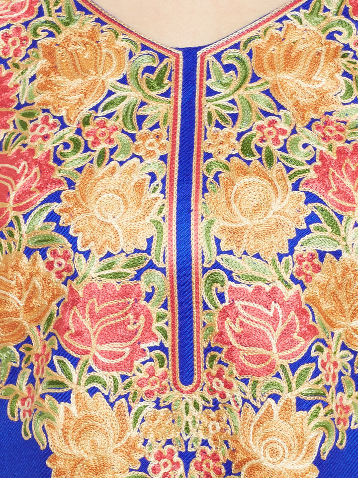 Blue  Pink Embroidered  woollen Unstiched Suit With Stole