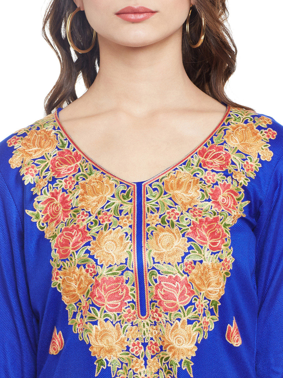 Blue  Pink Embroidered  woollen Unstiched Suit With Stole
