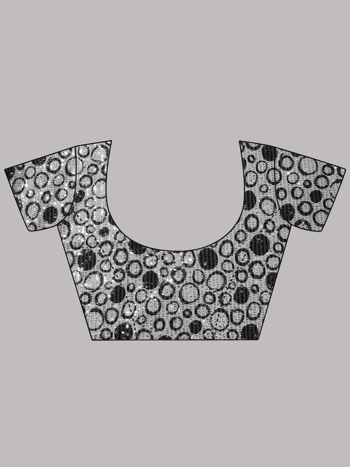 Black & White Sequin Party Wear Saree with Polka Dot Digital Print