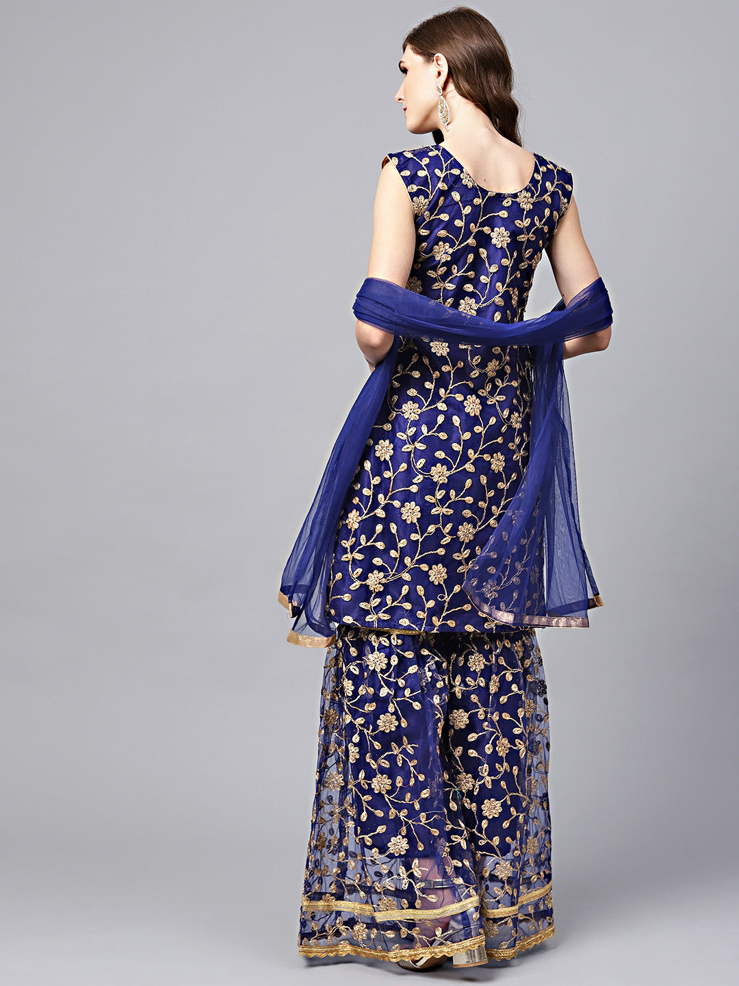 Zari Embroidered Kurta Sharara Set with Mirror Embellishments