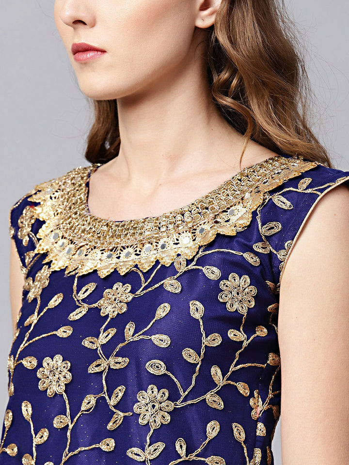 Zari Embroidered Kurta Sharara Set with Mirror Embellishments