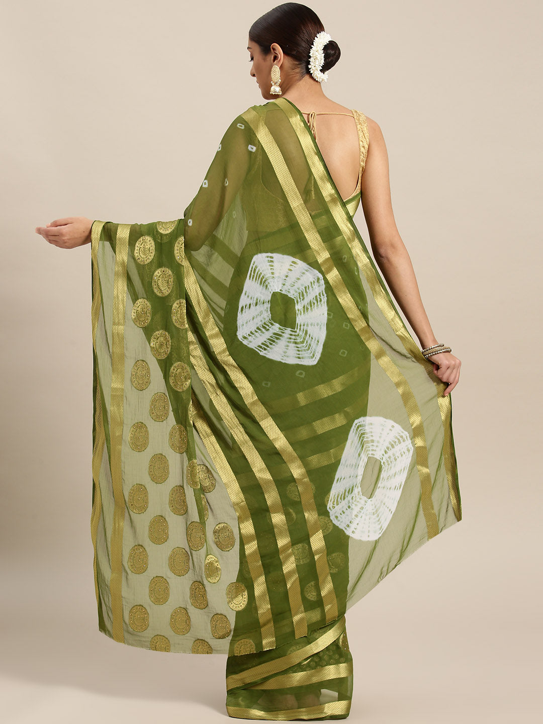 Chiffon Crystal Embellished Bandhej Saree