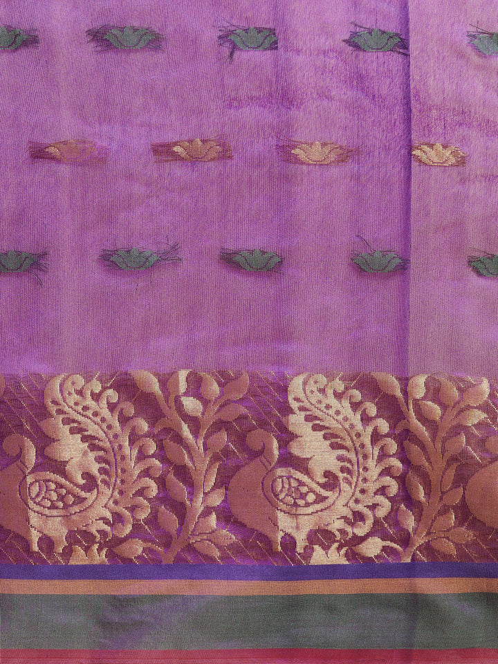 Chanderi Silk Saree with Zari Woven Peacock Pattern