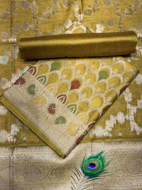 Zari Meenakari Weaving Banarasi Silk Dress Material With Floral Pattern Jhalar Dupatta