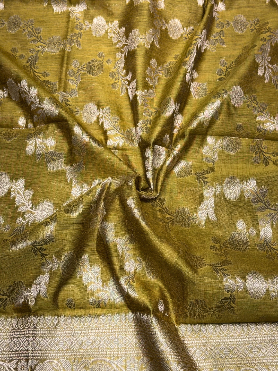 Zari Meenakari Weaving Banarasi Silk Dress Material With Floral Pattern Jhalar Dupatta