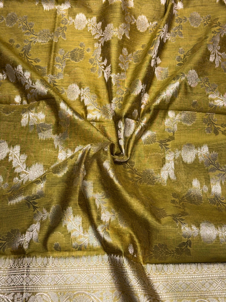 Zari Meenakari Weaving Banarasi Silk Dress Material With Floral Pattern Jhalar Dupatta