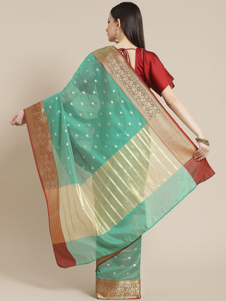 Green Traditional Maheshwari Silk Banarasi Saree with woven Border