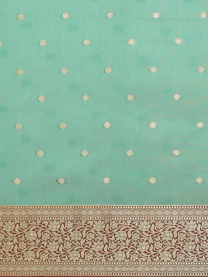 Green Traditional Maheshwari Silk Banarasi Saree with woven Border