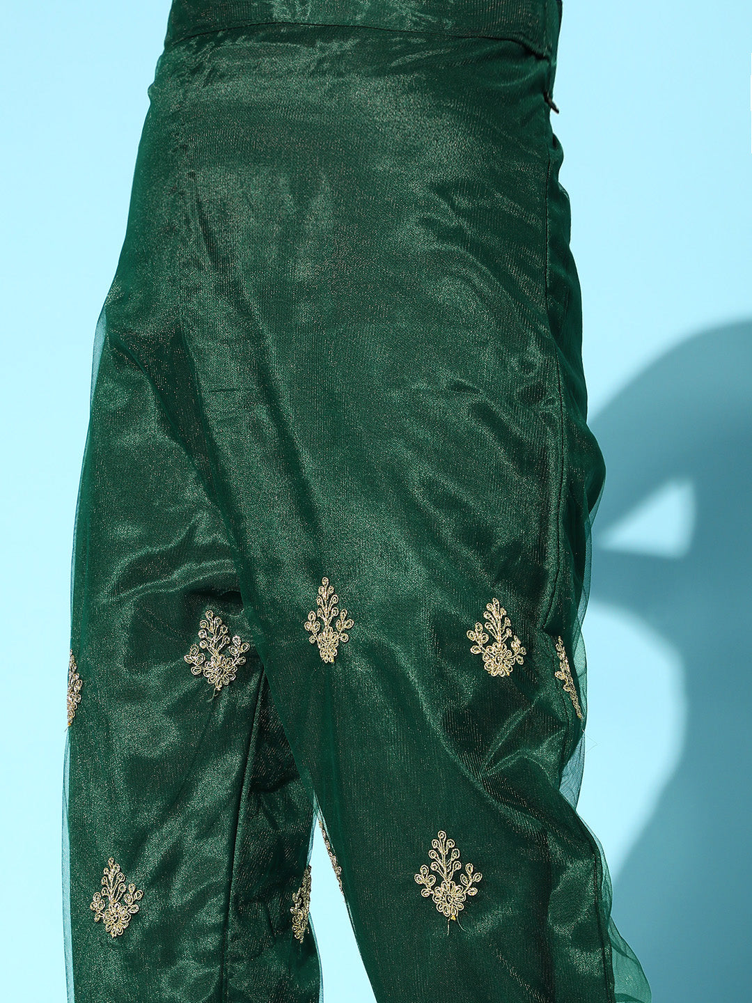 Bottle Green Net Suit Set with Long Jacket & dupatta