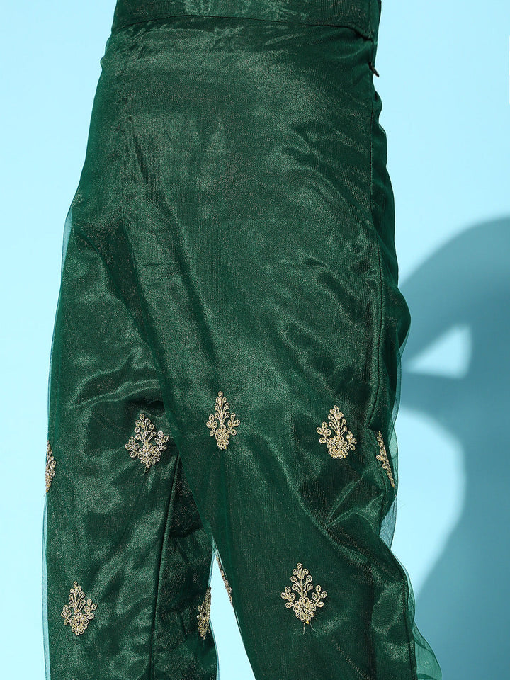 Bottle Green Net Suit Set with Long Jacket & dupatta