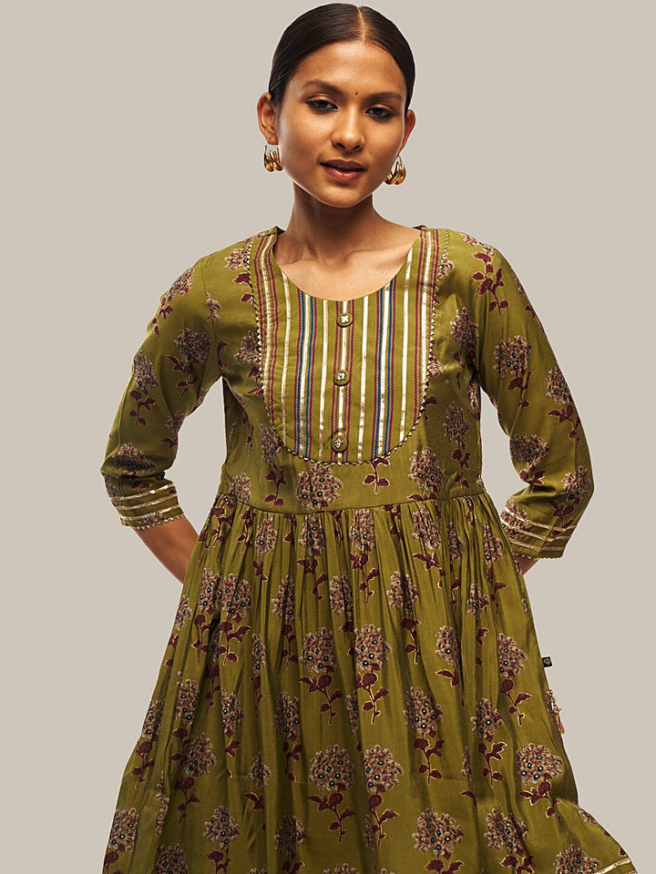 Mehendi Green Flared Kurta Sharara Set with Gotta Patti Work
