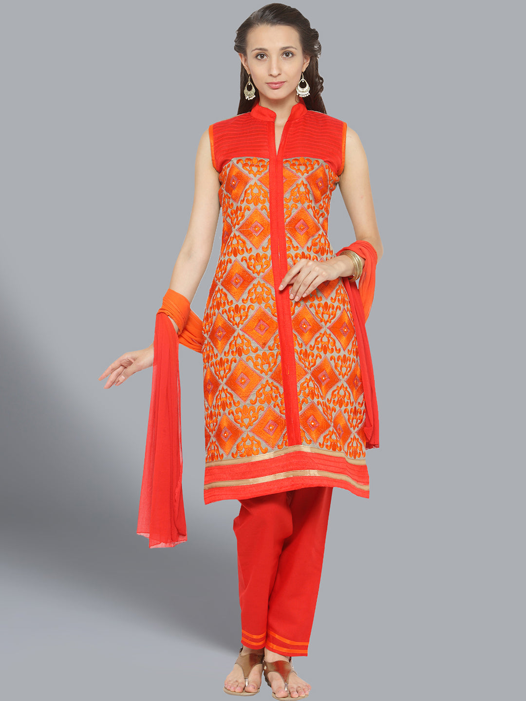 Cotton Dress Material with Floral Resham Embroidery