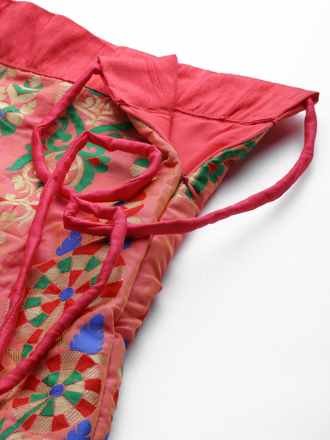 Pink Semi Stitched Banarasi Brocade Silk Lehenga Set with Meenakari Zari Peacock Weaving
