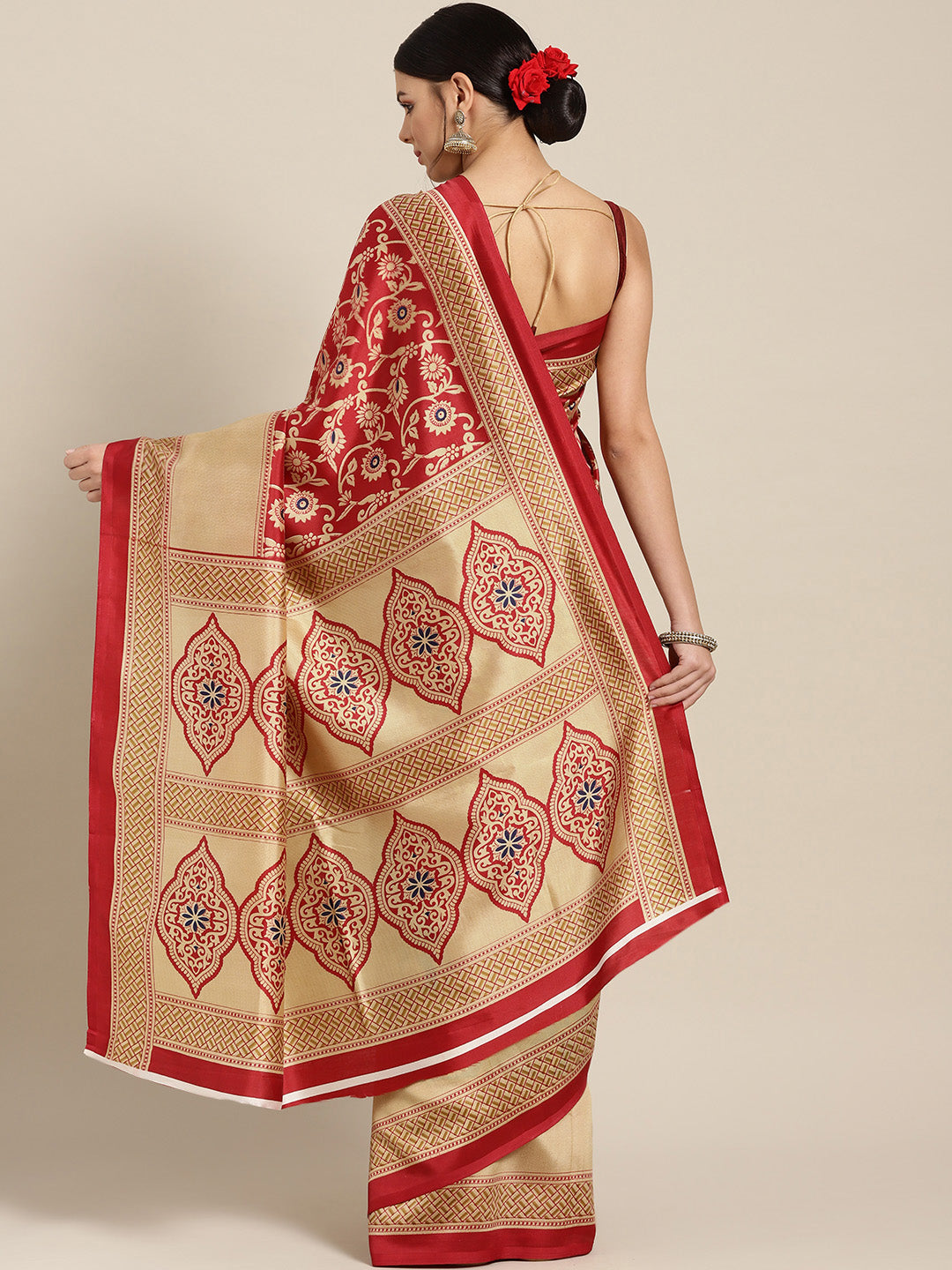 Patola Silk Printed Half-and-half saree with Zari Meenakari floral pattern