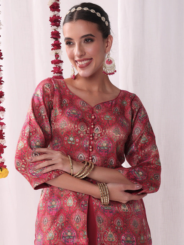 Banarasi Brocade Handloom Weaving Kurta Set with Tasseled Dupatta & Flared Pallazo