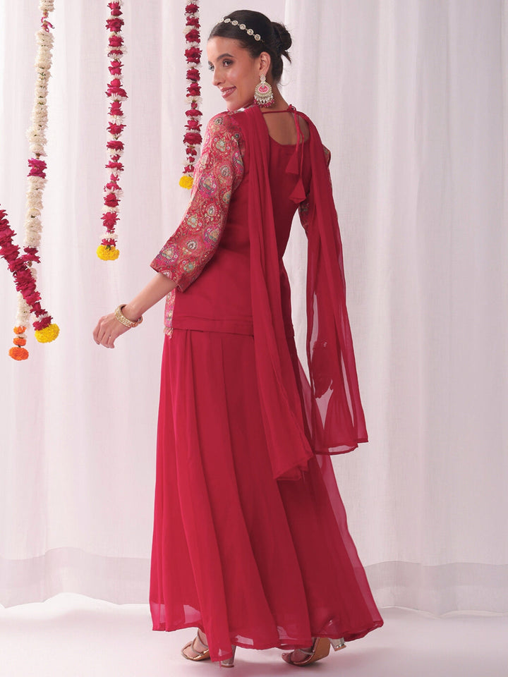 Banarasi Brocade Handloom Weaving Kurta Set with Tasseled Dupatta & Flared Pallazo