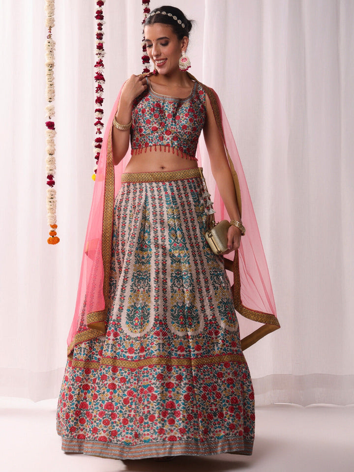 Kalidar Floral Digital Print Lehenga Set