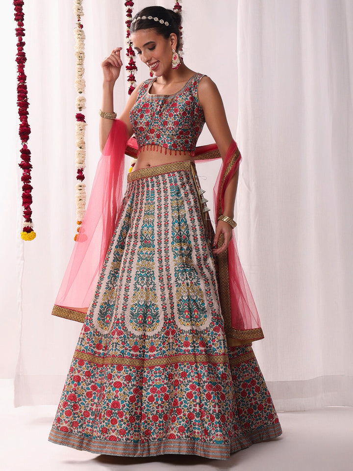 Kalidar Floral Digital Print Lehenga Set