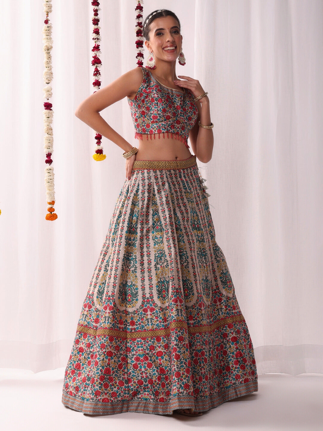 Kalidar Floral Digital Print Lehenga Set