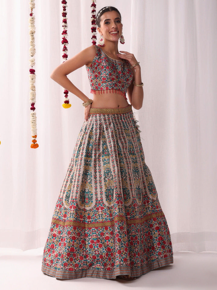 Kalidar Floral Digital Print Lehenga Set