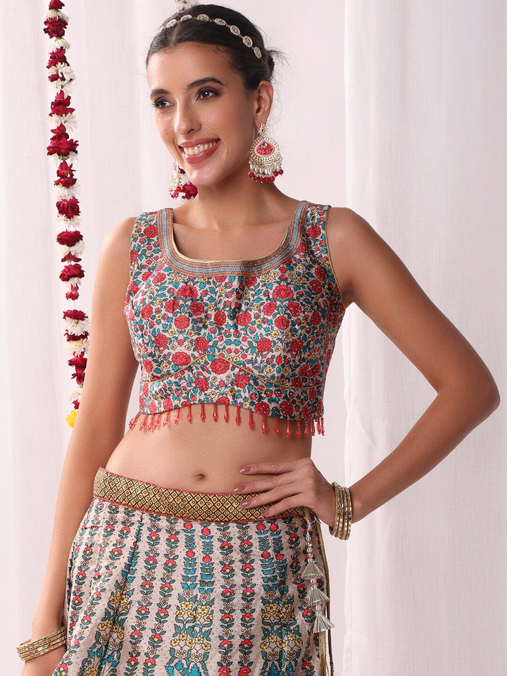Kalidar Floral Digital Print Lehenga Set