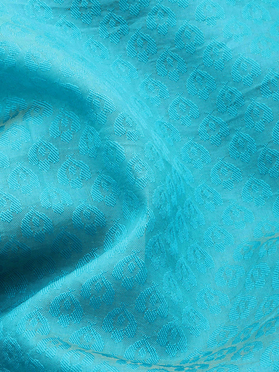 Turquoise Blue Self Weave Resham Silk Saree & Gold Zari Border