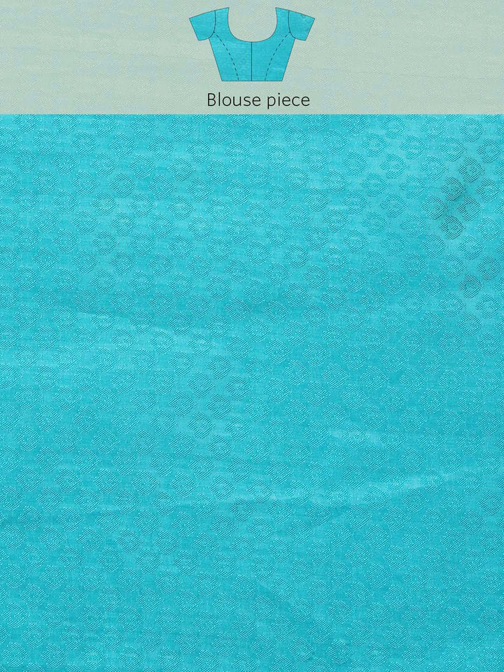 Turquoise Blue Self Weave Resham Silk Saree & Gold Zari Border