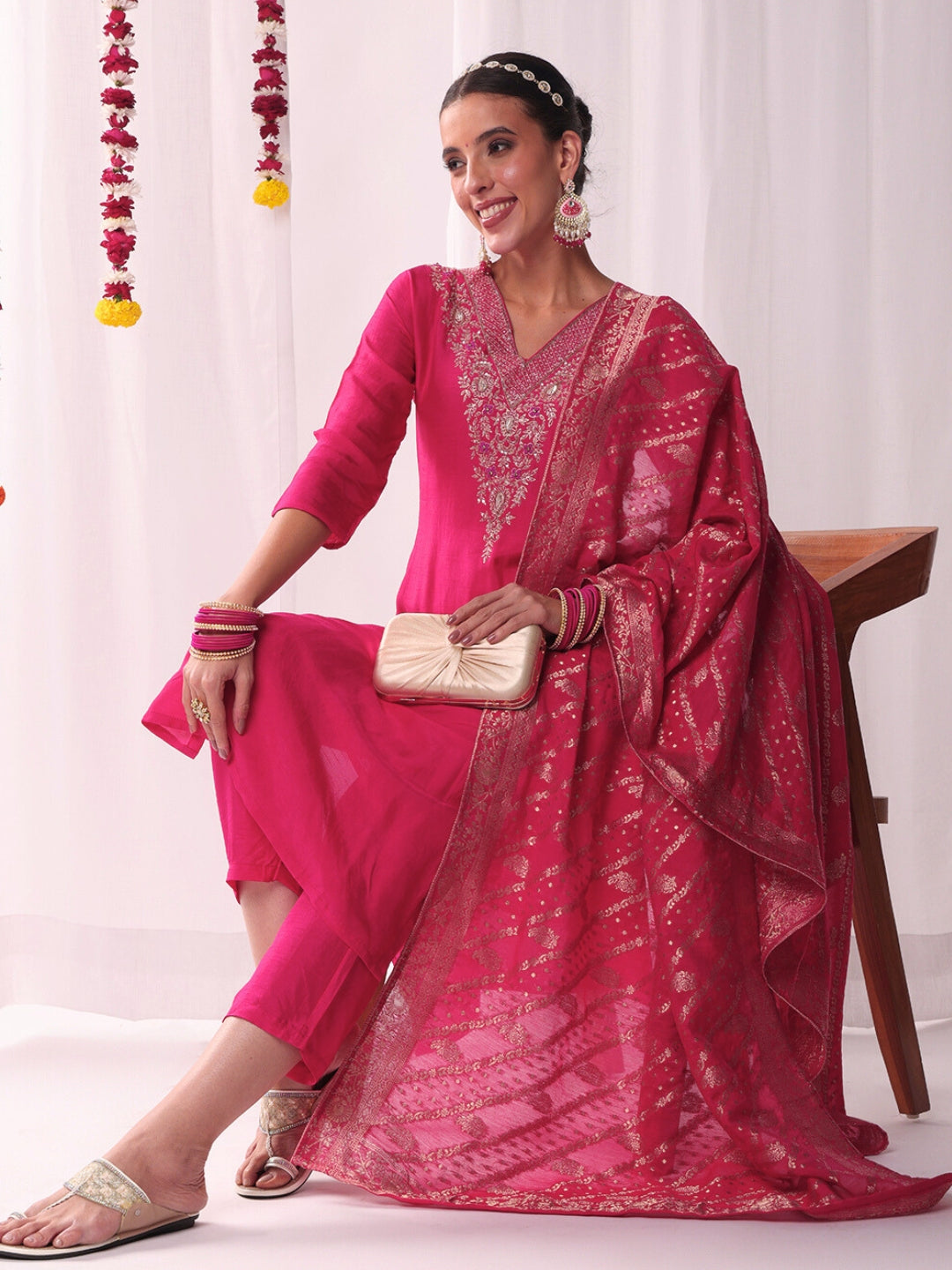 Chhabra 555 Aari and Resham Embroidered Kurta Set with Handloom Woven Leheriya Dupatta & Pants