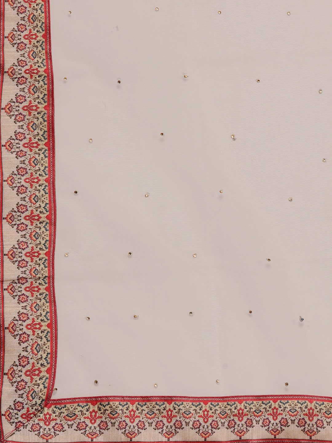Beige Anarkali Digital Print Gown with Mirror Embellishments