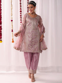 Chhabra 555 Dori Embroidered & Mirror Embellished Organza Kurta Set with Floral All over Pattern 