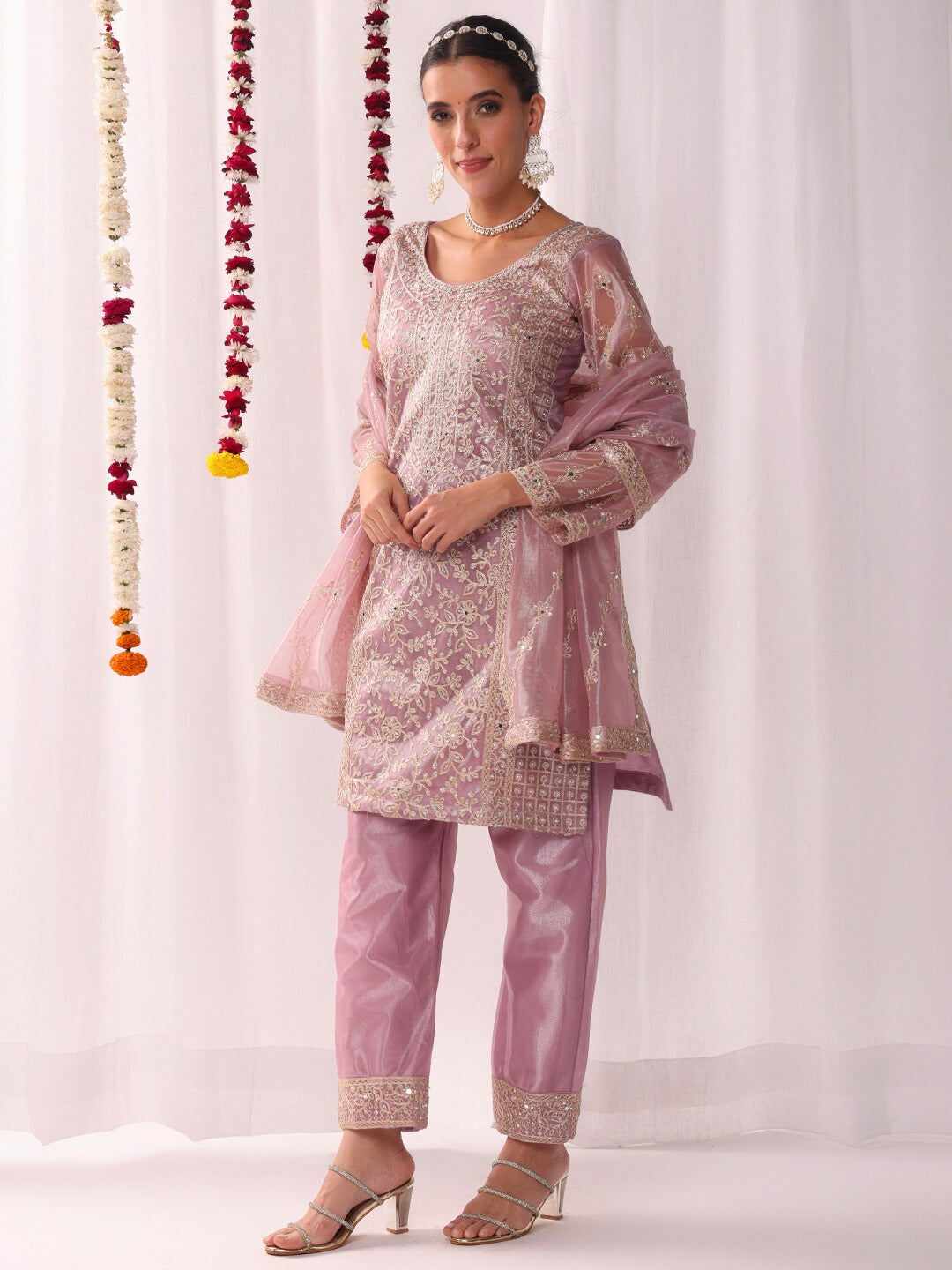Dori Embroidered & Mirror Work Organza Kurta Set