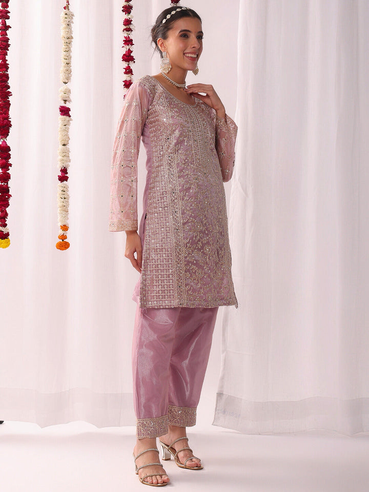 Dori Embroidered & Mirror Work Organza Kurta Set