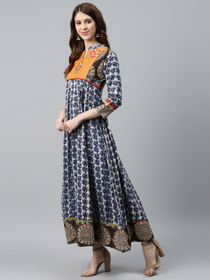 Made to Measure Kalamkari Print Anarkali Dress with Thread Embroidery & Ethnic Borders