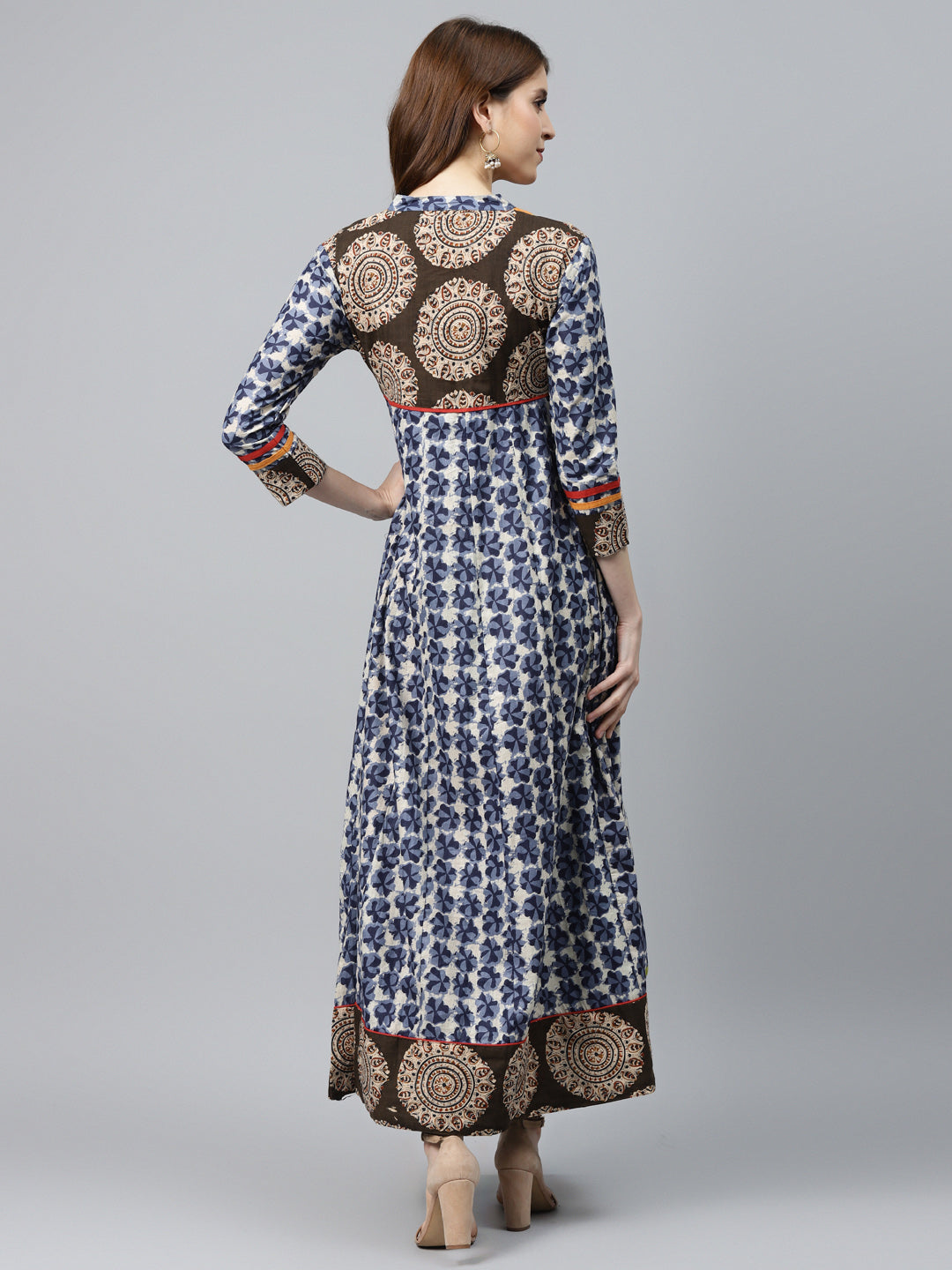 Made to Measure Kalamkari Print Anarkali Dress with Thread Embroidery & Ethnic Borders
