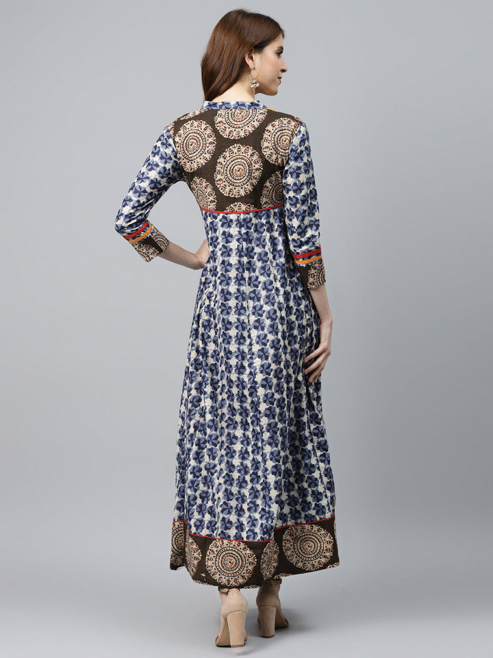 Made to Measure Kalamkari Print Anarkali Dress with Thread Embroidery & Ethnic Borders