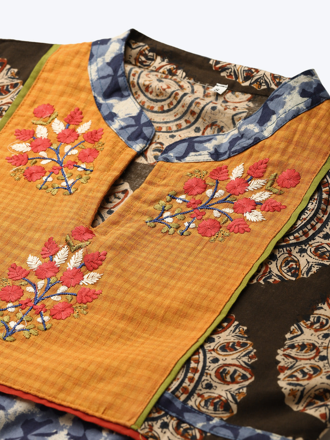 Made to Measure Kalamkari Print Anarkali Dress with Thread Embroidery & Ethnic Borders