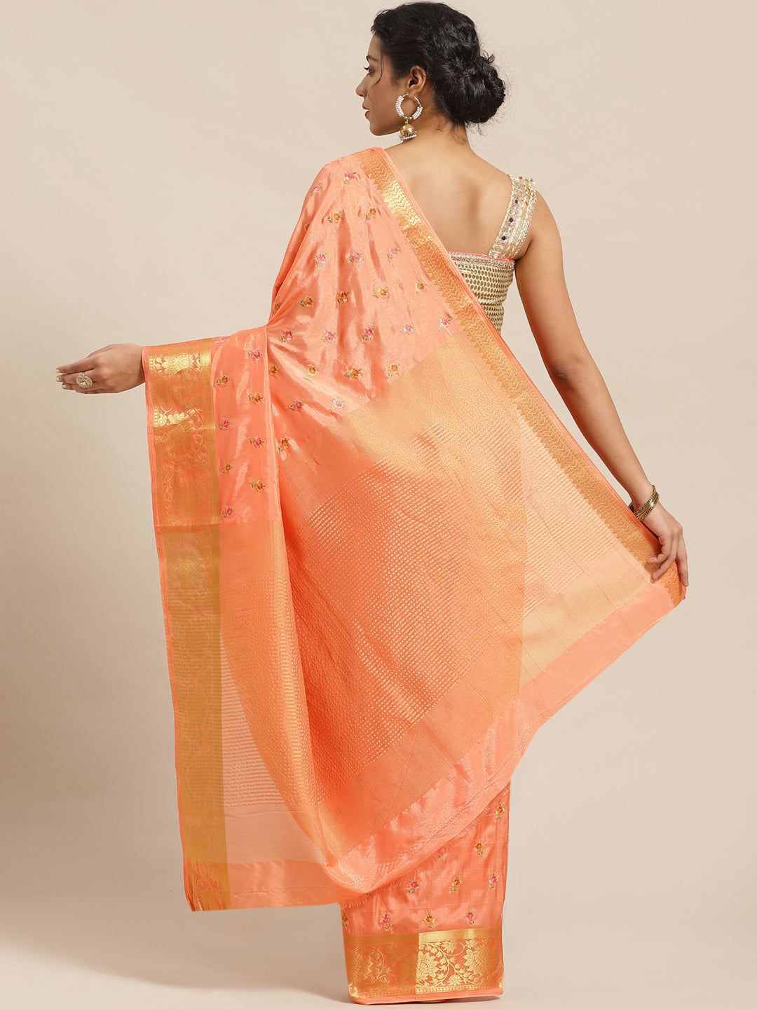 Handloom Chanderi Saree with intricate Resham Embroidered Floral motifs & Zari Border