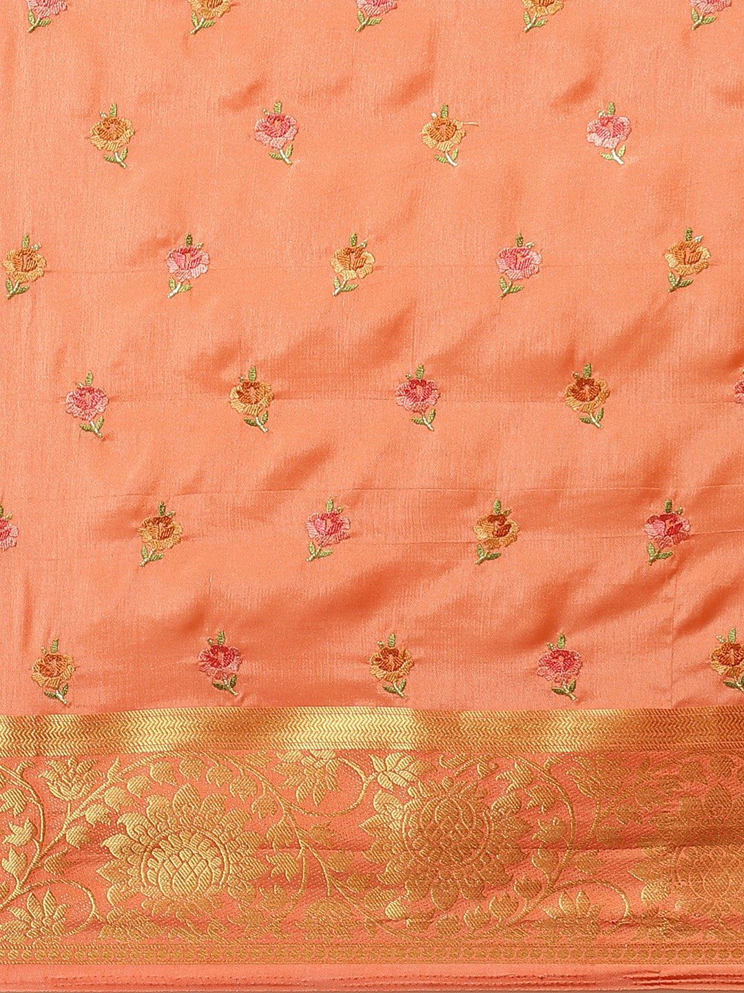 Handloom Chanderi Saree with intricate Resham Embroidered Floral motifs & Zari Border