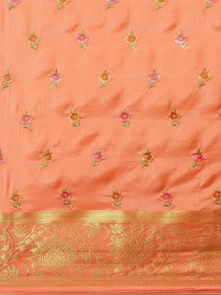 Handloom Chanderi Saree with intricate Resham Embroidered Floral motifs & Zari Border