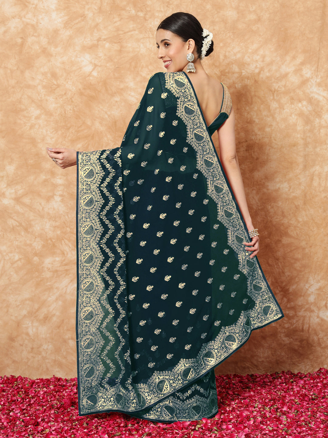 Teal Georgette Saree with Crystal Embellishments