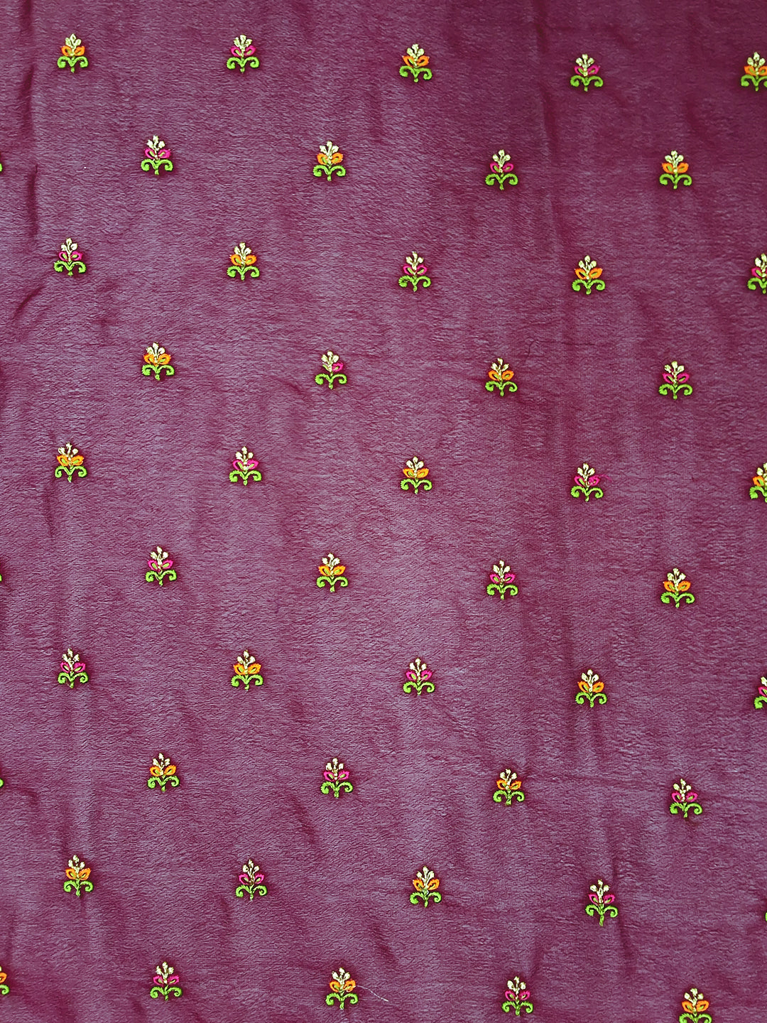 Wine Purple Silk Saree with Zari Floral Border and Booti Weave