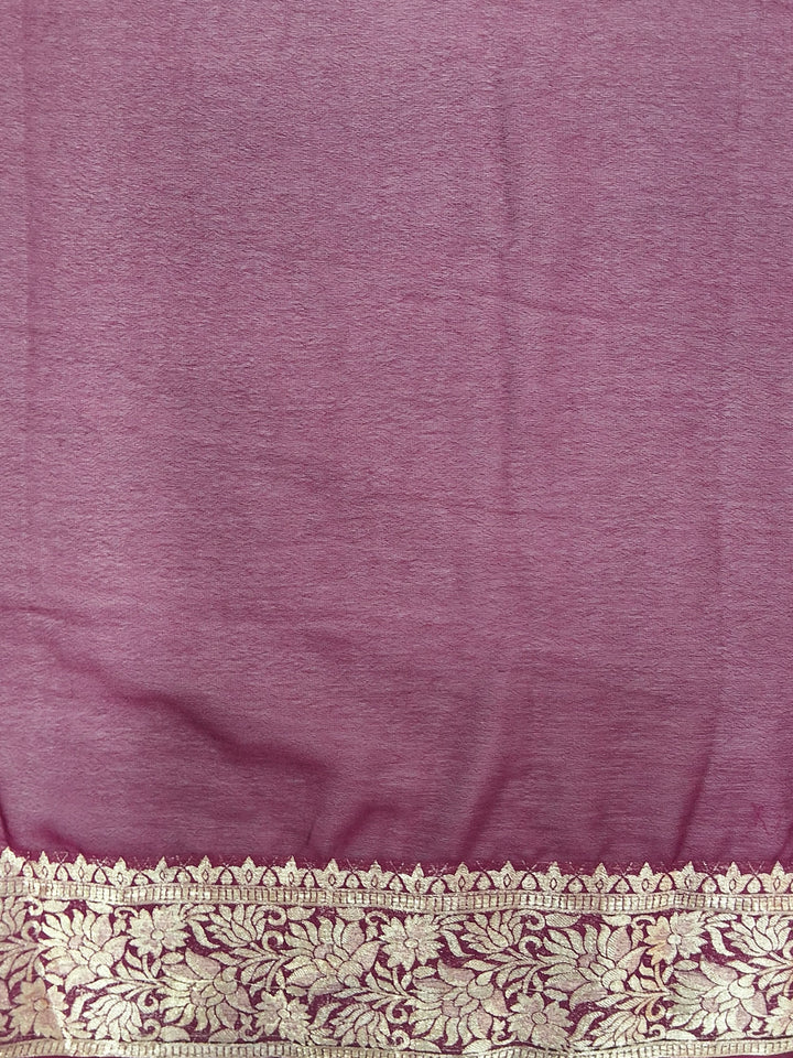 Wine Purple Silk Saree with Zari Floral Border and Booti Weave