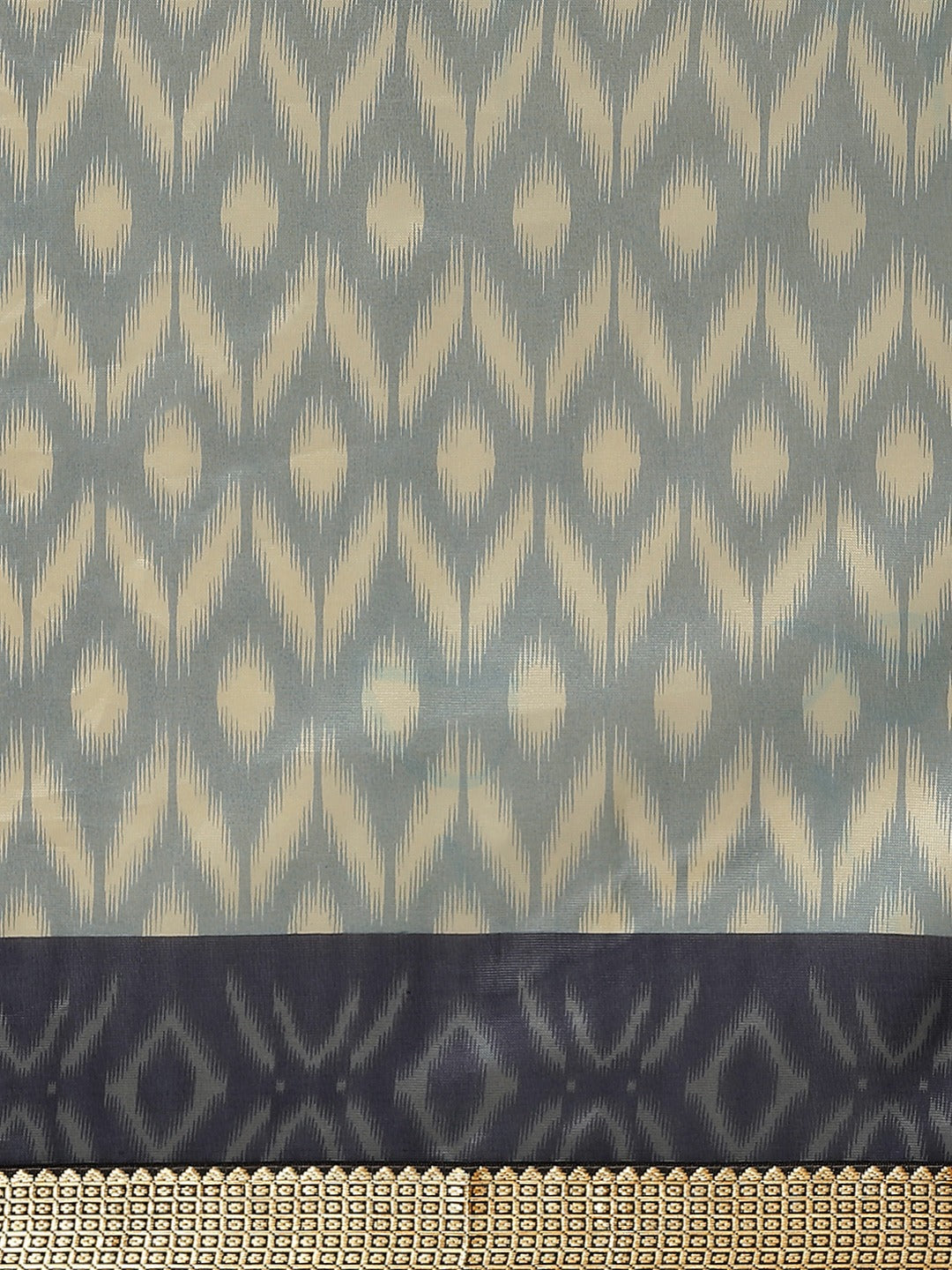 Blue Ikat Inspired Printed Bhagalpuri Silk Saree & Oxidsed Zari Border