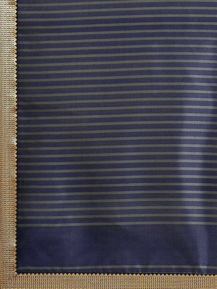 Blue Ikat Inspired Printed Bhagalpuri Silk Saree & Oxidsed Zari Border