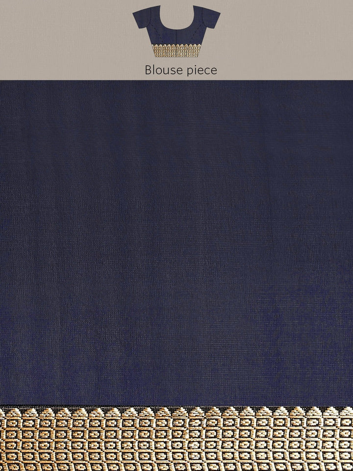 Blue Ikat Inspired Printed Bhagalpuri Silk Saree & Oxidsed Zari Border